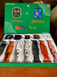 I50 Ultra 2 Suit Max Watch 9 Dual Smart Watches 11 in 1 ( 2 Smartwatches + 7 Straps + 2 Silicone Case ) Big Display New Fashion