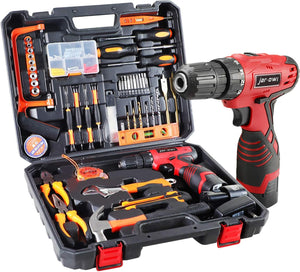 Cordless Drill Set & Home Tool Kit, Power Tool Drill set kit with 2 Batteries and Plastic Toolbox Storage Case